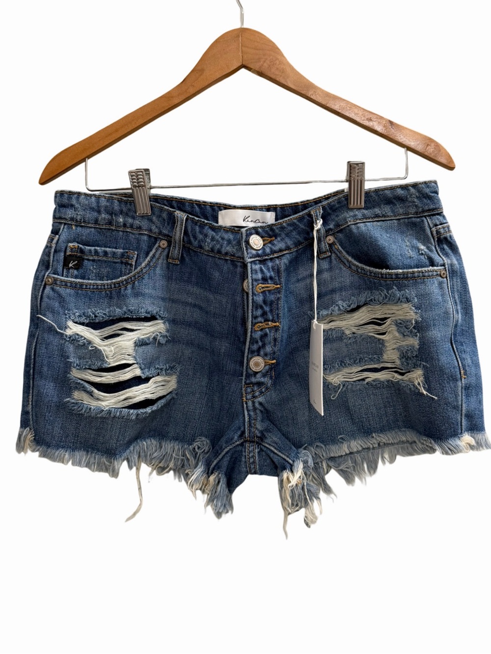 NWT KanCan KC7817D Distressed Button Fly Denim Cutoff Shorts Large